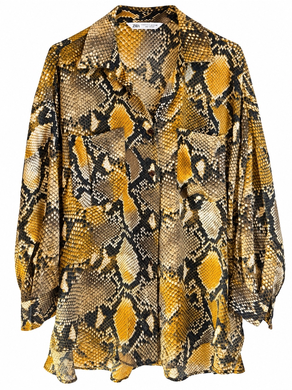 Zara Yellow and Black Snake-Print Button Down Shirt